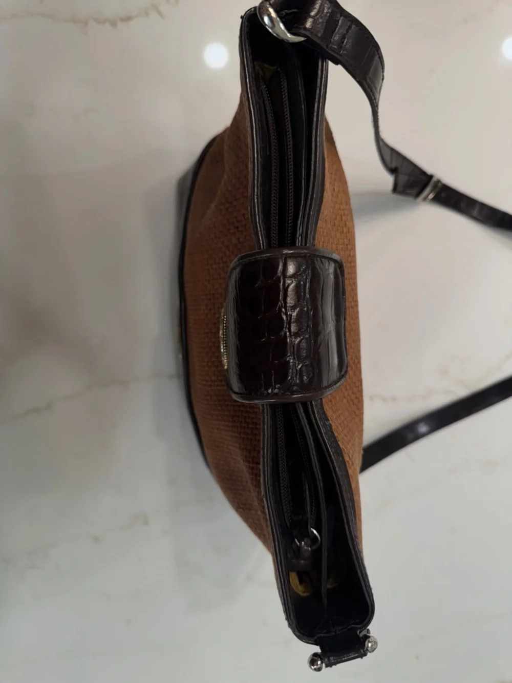 Straw & Croc Embossed Crossbody Bag - Picture 7 of 11